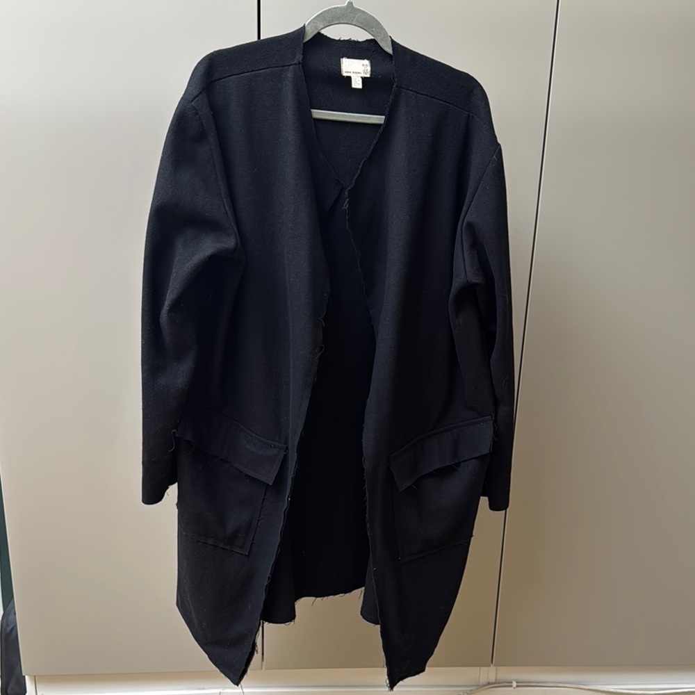 Urban Renewal Vintage Fabric Black Trench Coat Longline Style